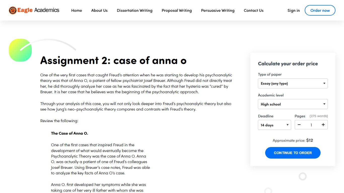 Assignment 2: case of anna o | Eagle Academics